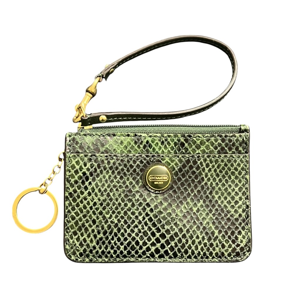 COACH Green Snakeskin Leather ID Lanyard Wristlet Card Holder Wallet